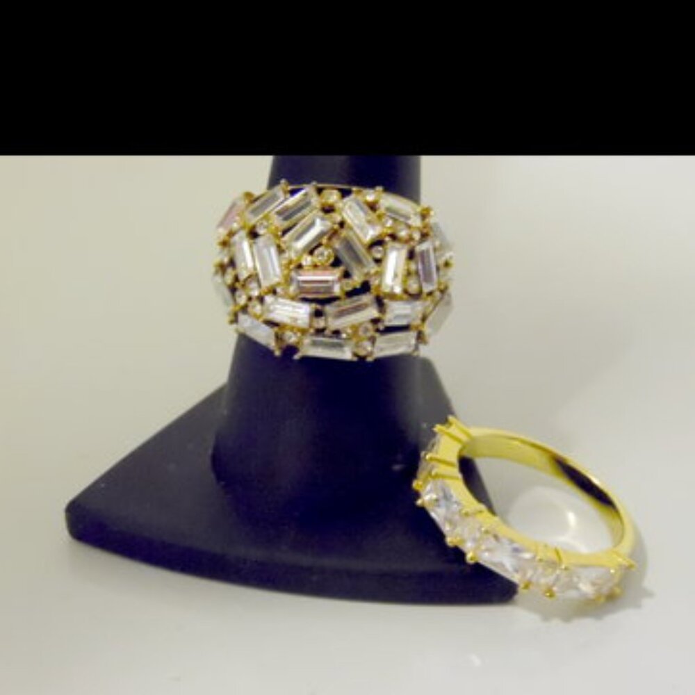 Real Collectibles by Adrienne Crystal Baguette Dome Ring & Eternity Band Size 9